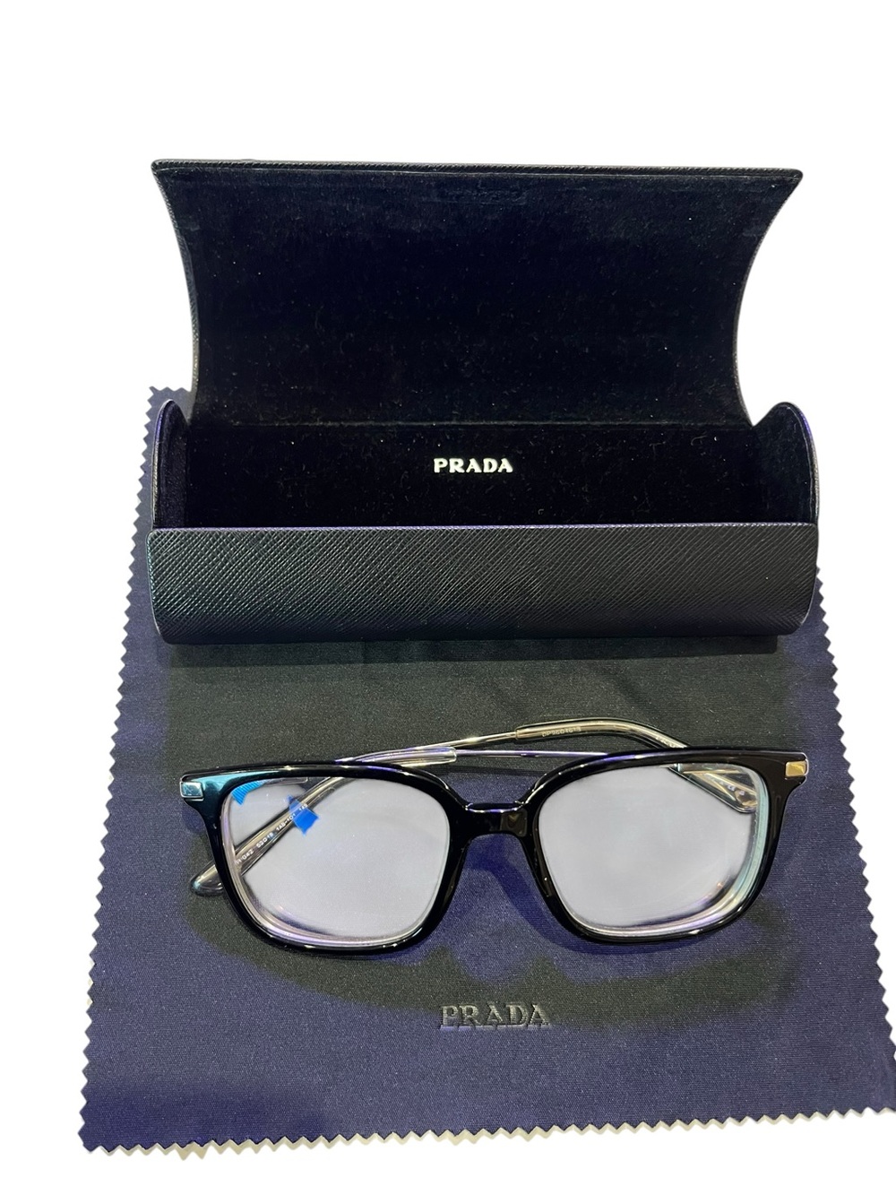 Prada Black Men's Rectangular prescription glasses frame.